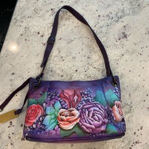 Vintage Anuschka Hand Painted Purple Handbag